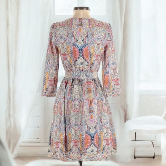 Lace & Mesh 3/4 Sleeve Paisley Print Dress | SIZE XS - Picture 2 of 6
